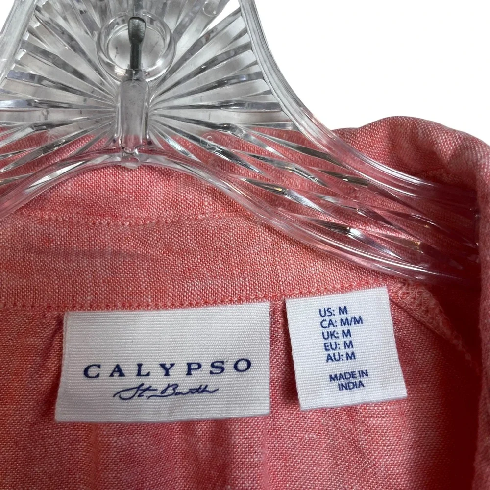 Calypso St Barth Coral Linen Blend Pintuck Midi Shirt Dress M Coastal Lagenlook - Picture 5 of 11
